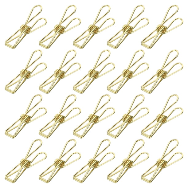 Uxcell 50 Piezas Clips de Alambre Metálico Hueco de 32 mm Mini Clip de Papel Color Dorado