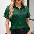 thumbnail image 5 of Vivianyo HD Women's Summer Button Short Sleeves Tops Women's Casual Solid Color Satin Lapel Loose Button Short Sleeved Top, 5 of 7