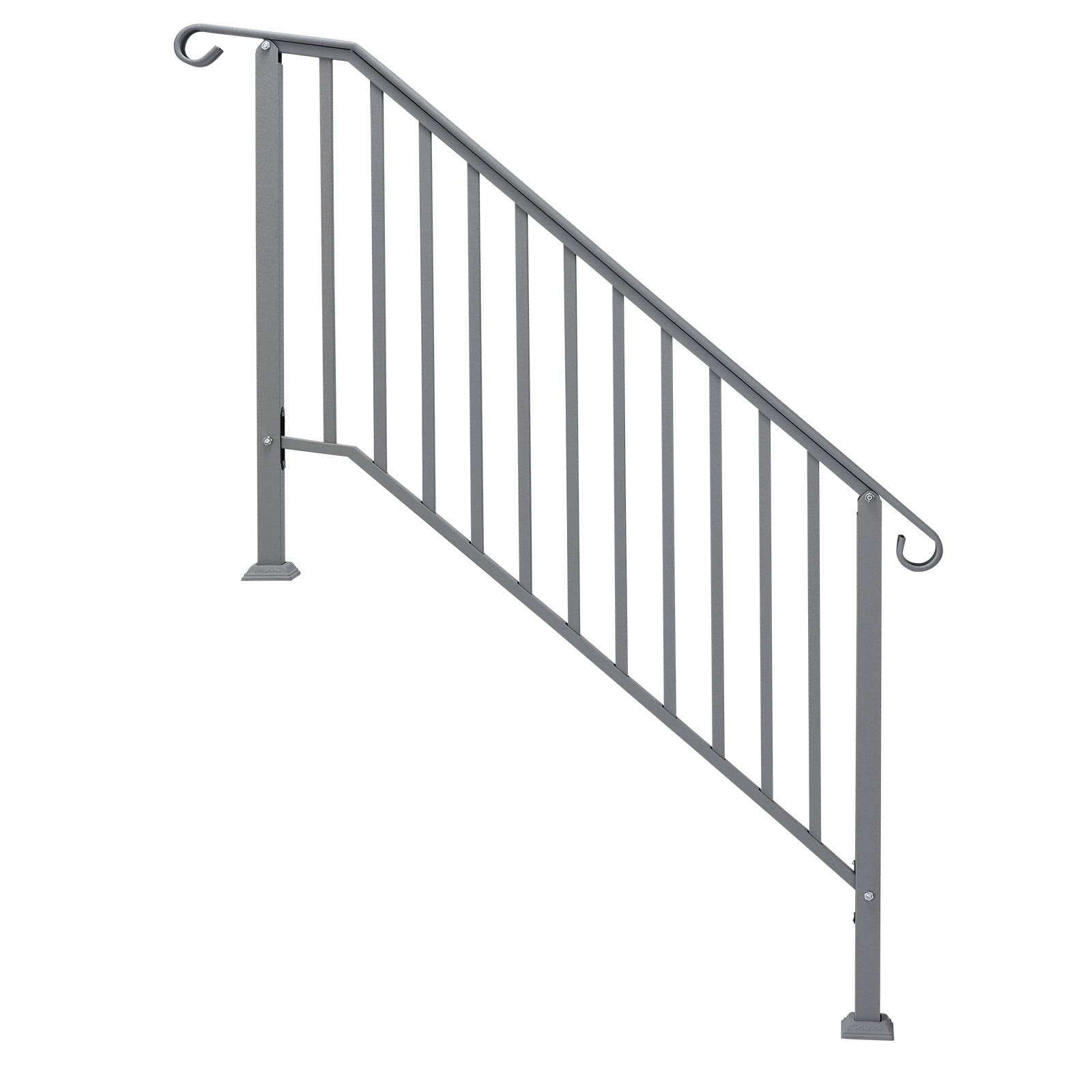 Silver Powder Coated Galvanized Iron Stair Handrail Curved Step Railing Fit 4-5 Steps Outdoor Garden Safety Iron Picket Rail With Installation Hardware