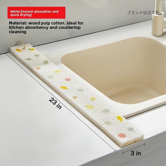 (2 pieces)Absorbent Sink Strip for Countertops - Long Pulp Sponge Drying Mat, Cut-to-Size Water Absorber for Kitchen Sink & Bathroom Vanity, Fast Drying & Reusable