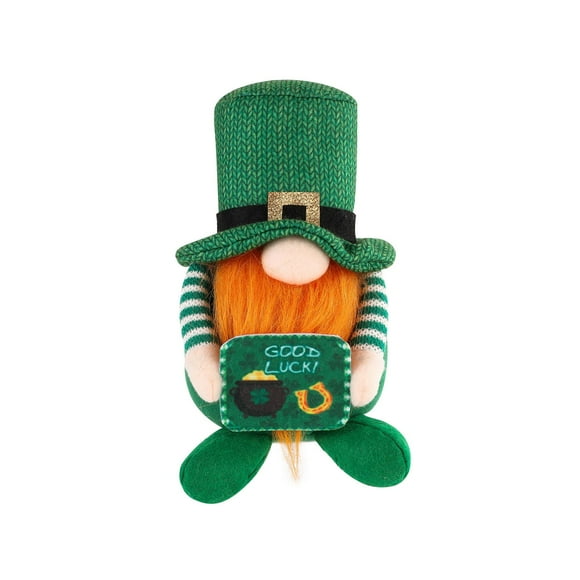 Riforla St. Patrick's Day Decorations Irish Festival Decor Doll Green Leaf Festival Doll Striped Holding Cornet Sitting Green Hat Festival Collectible Figurines Desktop Ornament Home Decor Green