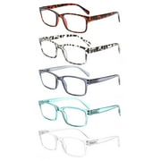 5 Pairs Blue Light Blocking Reading Glasses for Women Men Rectangle Readers Spring Hinge Computer Eyeglasses