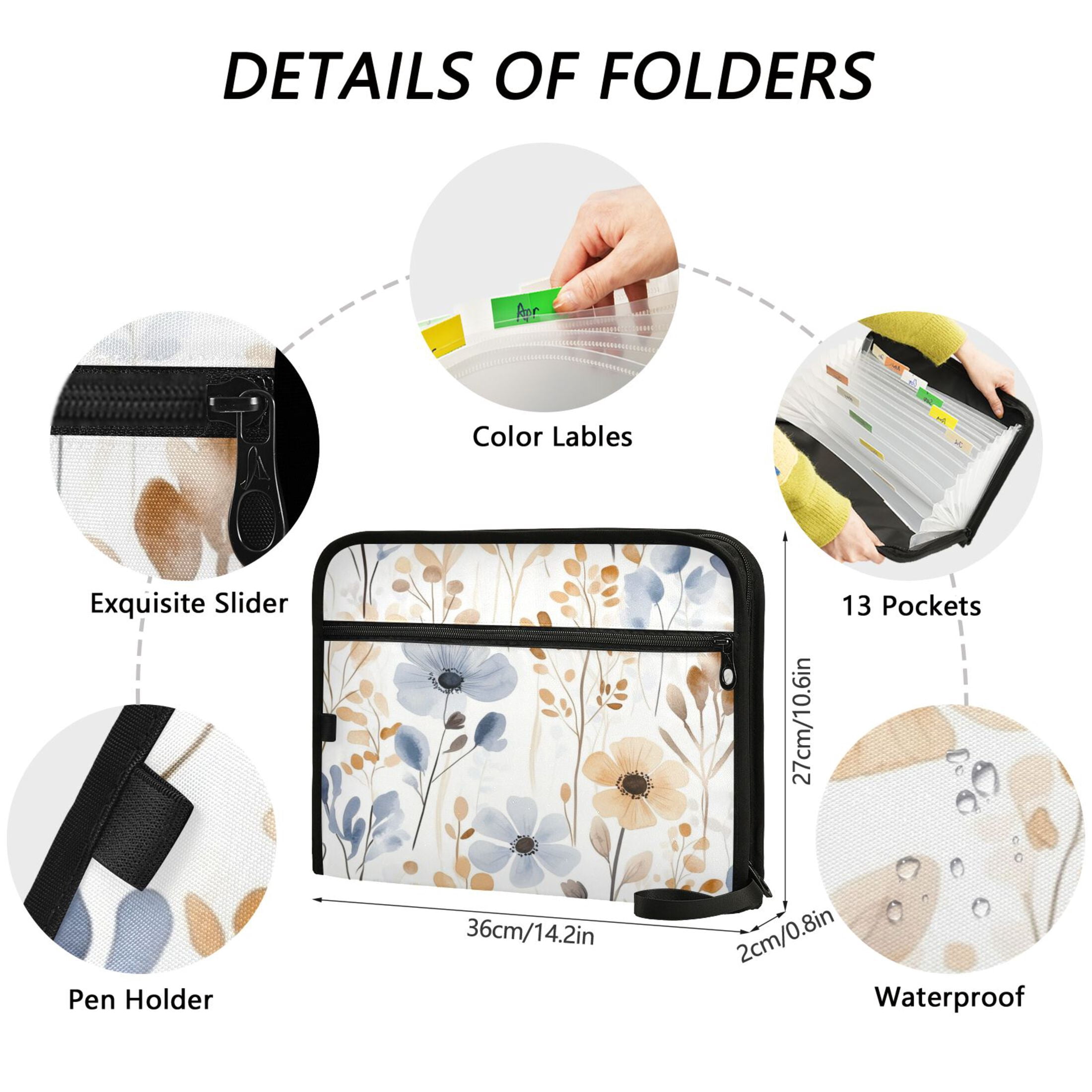 WOBOGO Watercolor Wildflowers Expanding File Folder Letter Size Accordion Filing Organizer 13 Pocket Separate Organ Pocket