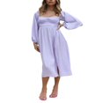 thumbnail image 1 of Flowy Midi Dress with Long Sleeves and Square Neckline for Women, 1 of 9