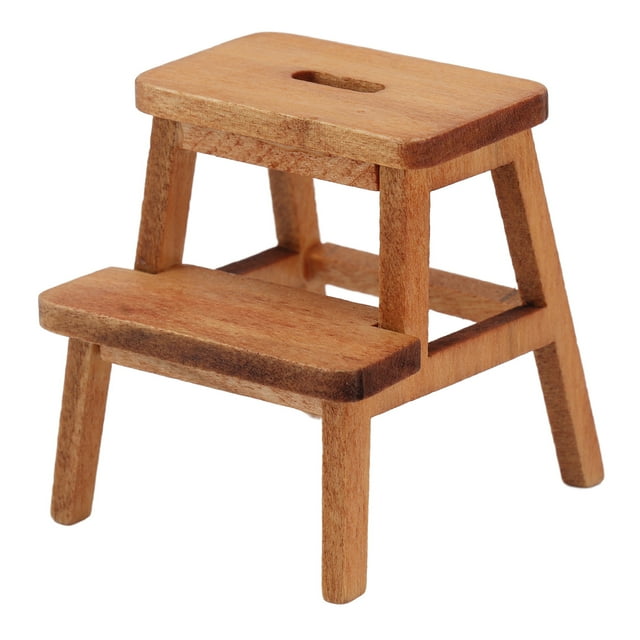 Taburete para casa de muñecas 1/12, con 4 patas, 2 escalones, ligero, rectangular, de madera