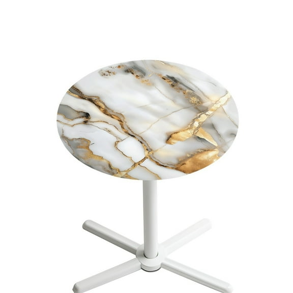 SEANATIVE Cocktail Table Cloth 24 x 24 Inch Round Cocktail Tablecloth with Elastic Edged Fitted Spandex Small Round Table Topper Covers for Picnic Party Bar Pub, Marble Gray White Golden