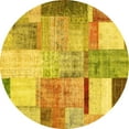 thumbnail image 1 of Ahgly Company Machine Washable Indoor Round Patchwork Yellow Transitional Area Rugs, 3' Round, 1 of 4