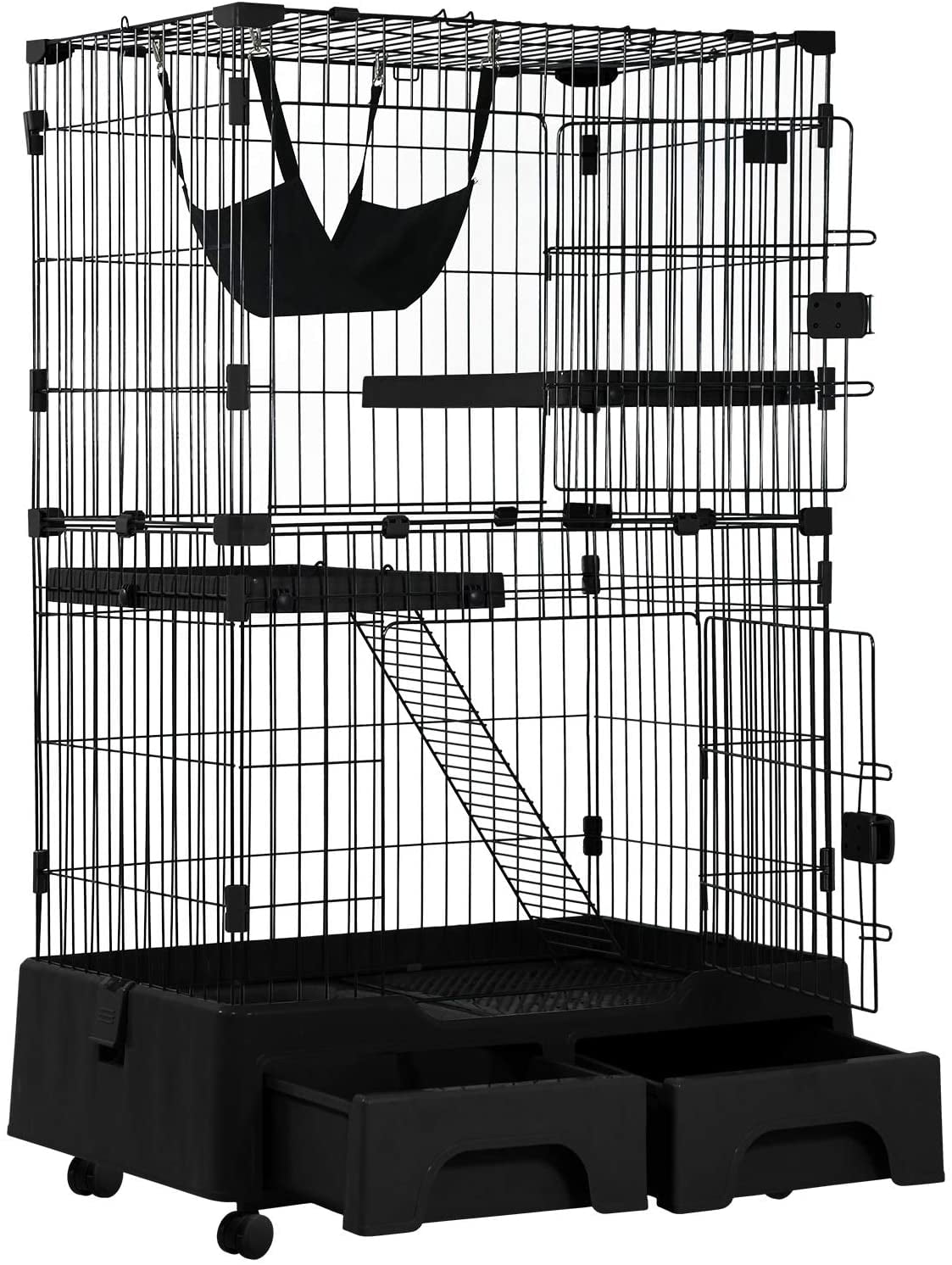 2-Tiers Indoor Cat Playpen Cage Durable Frame Lockable Kitten Playing House Tool