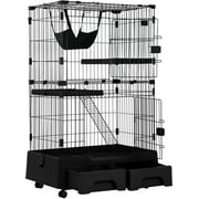 Bestpet Cat Cage Playpen Kennel Crate 52.3 Inchs Height Cat House Furniture Cat Litter Box and Storage Case,Black