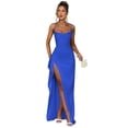 thumbnail image 1 of Vestido de fiesta Woyiam 2025 satinado azul sirena con abertura, talla 0, para mujer, 1 of 7
