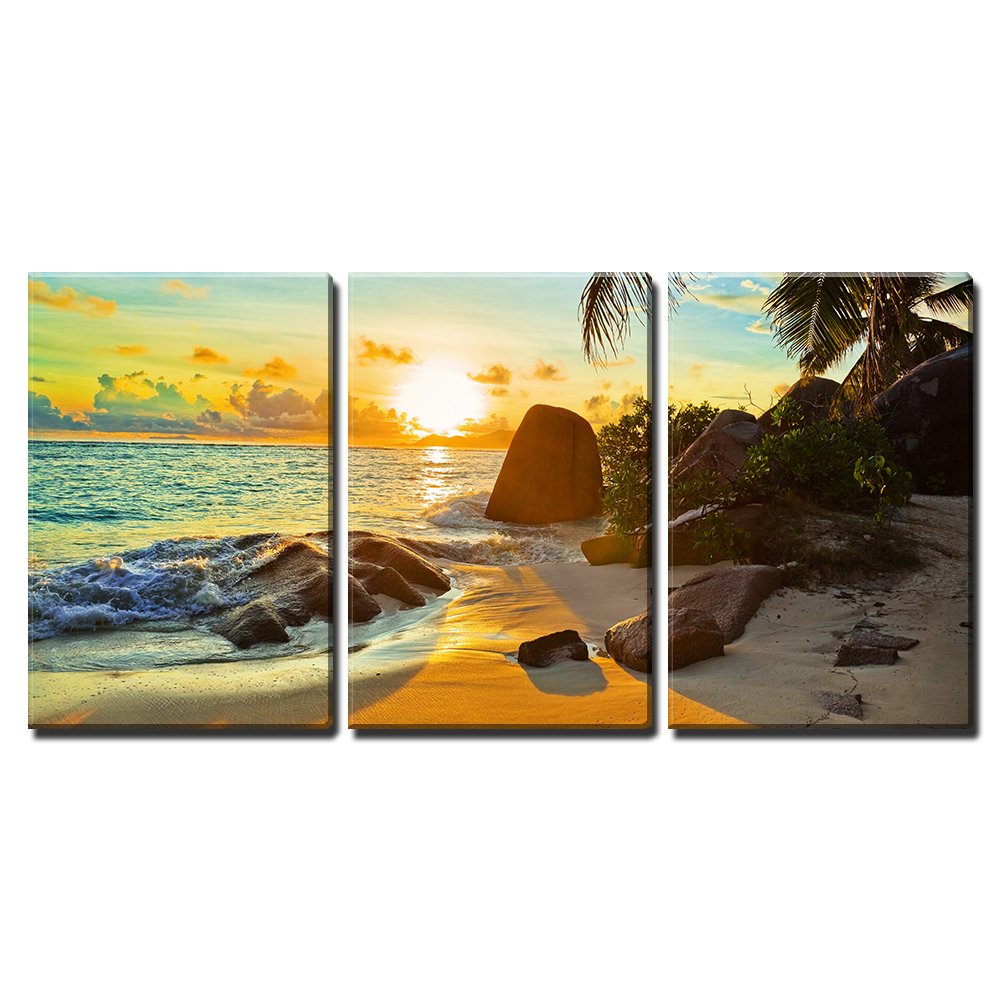 wall26 - 3 Piece Canvas Wall Art - Tropical Beach at Sunset - Nature Background - Modern Home Art Stretched and Framed Ready to Hang - 16&quot;x24&quot;x3 Panels - image 2 of 4