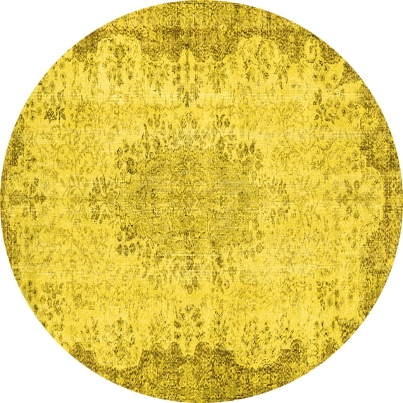 Ahgly Company Machine Washable Indoor Round Persian Yellow Traditional Area Rugs, 6' Round