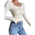 thumbnail image 2 of Qiylii Women's 2023 Spring Autumn Skinny T shirt Tops Solid Color Long Sleeve U Neck Slim Fit Blouse, 2 of 6