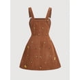 thumbnail image 2 of Brown Corduroy Floral Embroidered Pinafore Dress With Adjustable Straps And Front Pocket, 2 of 4