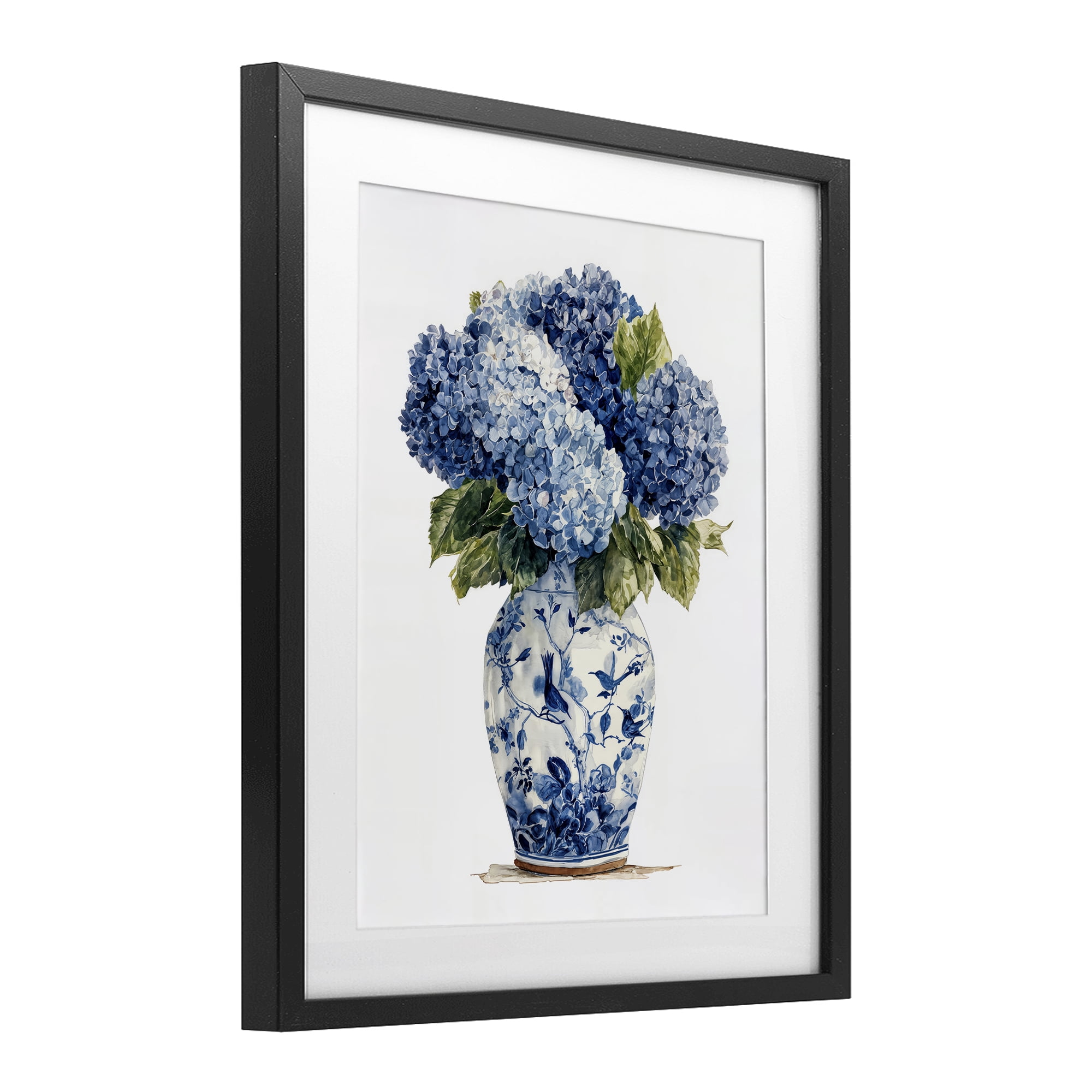 Stupell Industries Blue Hydrangeas in Porcelain Black Framed Print Under Glass, design by Imagine It Images