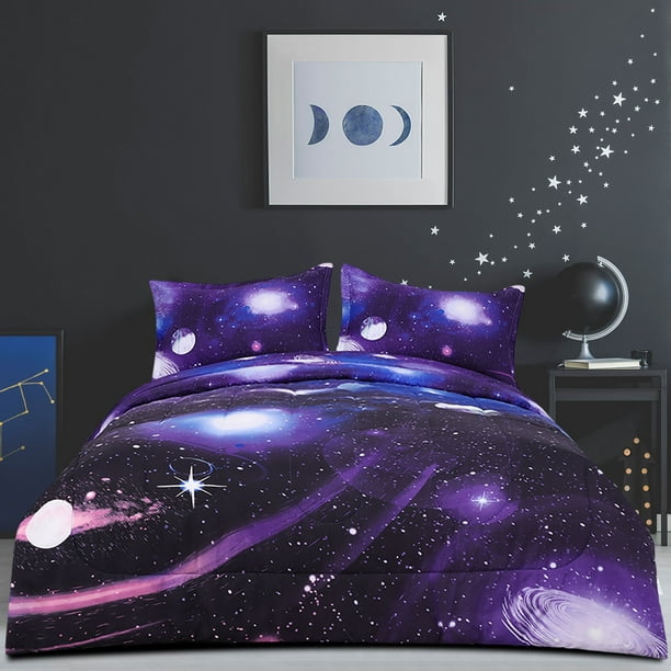 Twin 3 Piece Galaxy Purple All-season Comforter Set for Kids Bedroom ...