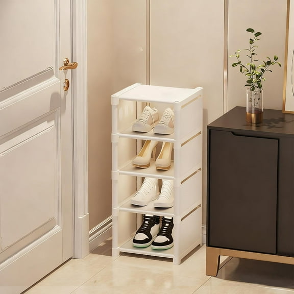 5-Tier Vertical Shoe Rack,Narrow Shoe Shelf Space Saving Organizer for Entryway Door Small Space (White)