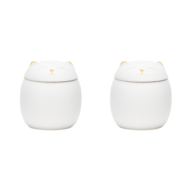 kurtrusly Bocaux en Céramique Grande Capacité Mignons pour Grand Application Forme de Chat Pots à Thé en Céramique Forme de Chat Pots de Rangement Blancs 150ml 2ensemble