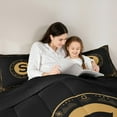 thumbnail image 5 of Manfei Letter S Monogrammed Bedding Comforter Set,Retro Boho Geometric Twin Comforter Sets,Gold Black Bedding Set For Child,Microfiber Room Decorative Reversible,2pcs, 5 of 8