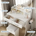thumbnail image 3 of Juiluna Vanity Desk with LED Lights Mirror and Power Outlet, 3 Lighting Modes and Adjustable Brightness, Makeup Table Set with Storage Drawers and Chair for Women Girls Bedroom, 3 of 7
