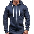thumbnail image 3 of Odeerbi Cardigan For Men Zipper Hooded Sweater 2024 New Trendy All-Match Coat Solid Color Cardigan Navy, 3 of 8