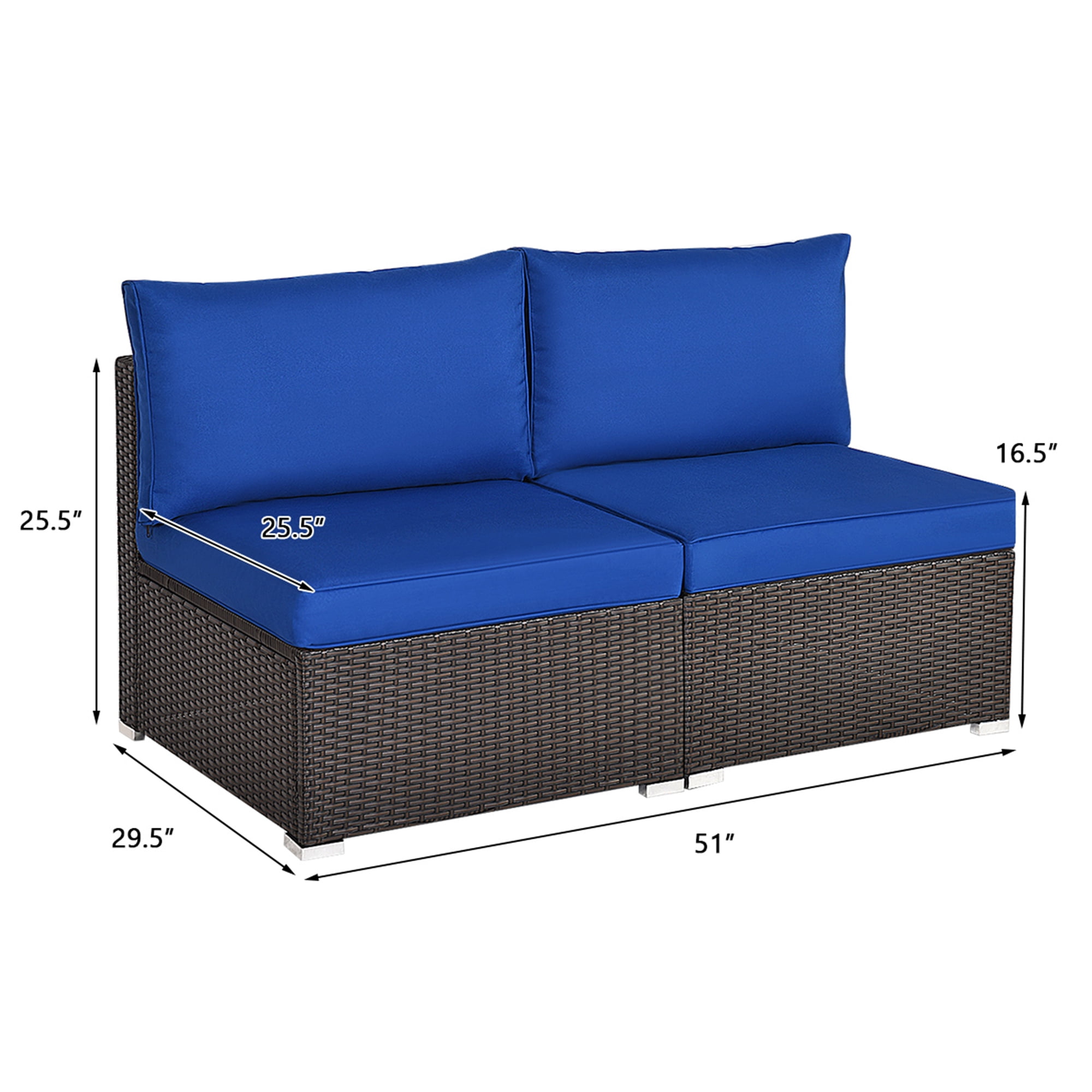 Gymax 2PCS Patio Sectional Armless Sofas Rattan Furniture Set Outdoor w/ Cushions