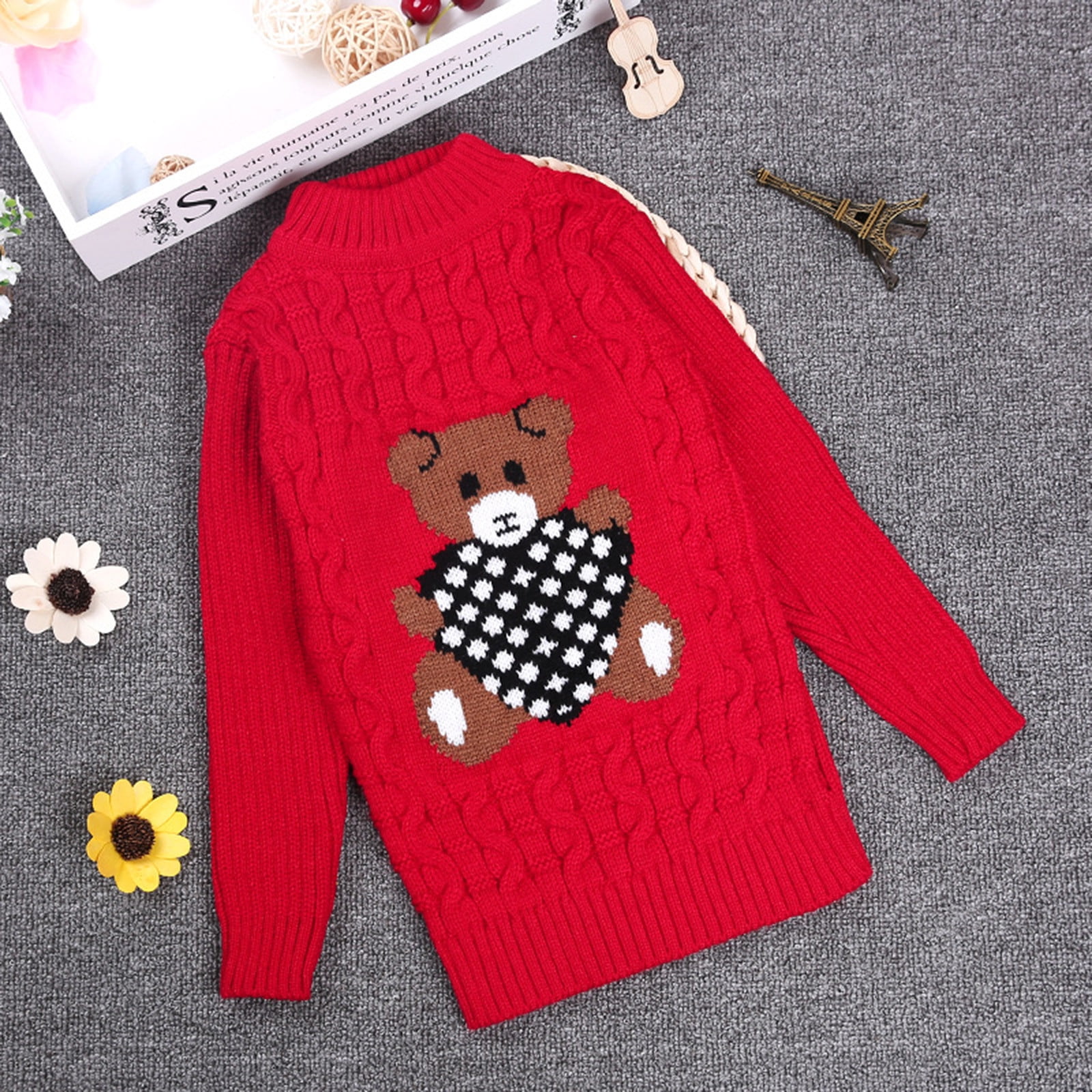 BTJX Toddler Kids Baby Girls Solid Cartoon Print Knit Pullover Sweater  Crochet Tops 