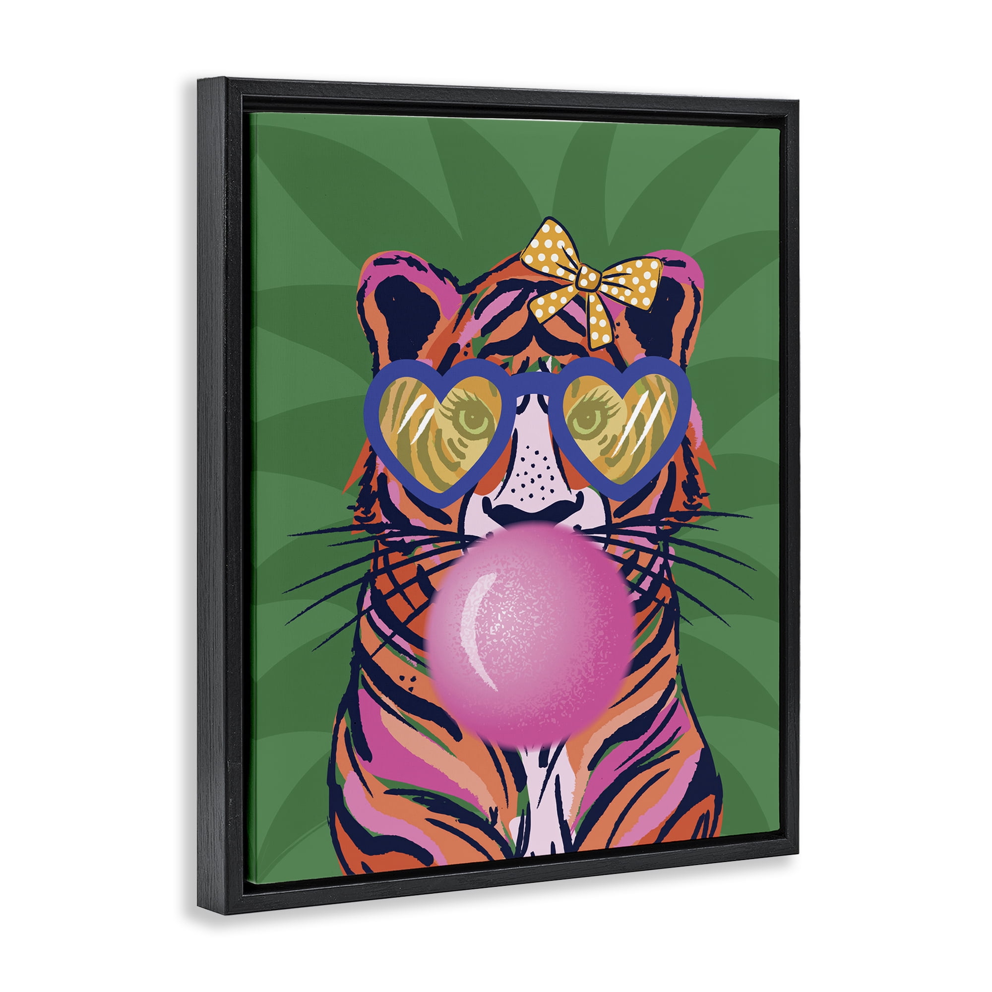 Stupell Industries Glam Tiger Bubble Gum Animals Painting Black Floater Framed Canvas Art Print Wall Art, 17 x 21
