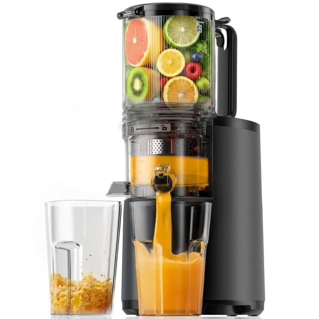 Cold Press Juicer, EUHOMY 5.4" Extra Large Feed Chute Slow Masticating Juicer, 250W Juicer Machines, 99.6% High Juice Yield,for Whole Vegetables & Fr