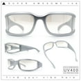 thumbnail image 2 of Womens Trendy Curved Wrap Around Rectangle Thick Temple Plastic Sunglasses Silver - Clear Mirror, 2 of 8