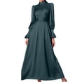 thumbnail image 2 of Satin Dresses for Women Long Puff Sleeve Neck Tie Waist Flowy Maxi Dress Evening Gown Prom Dress, 2 of 3
