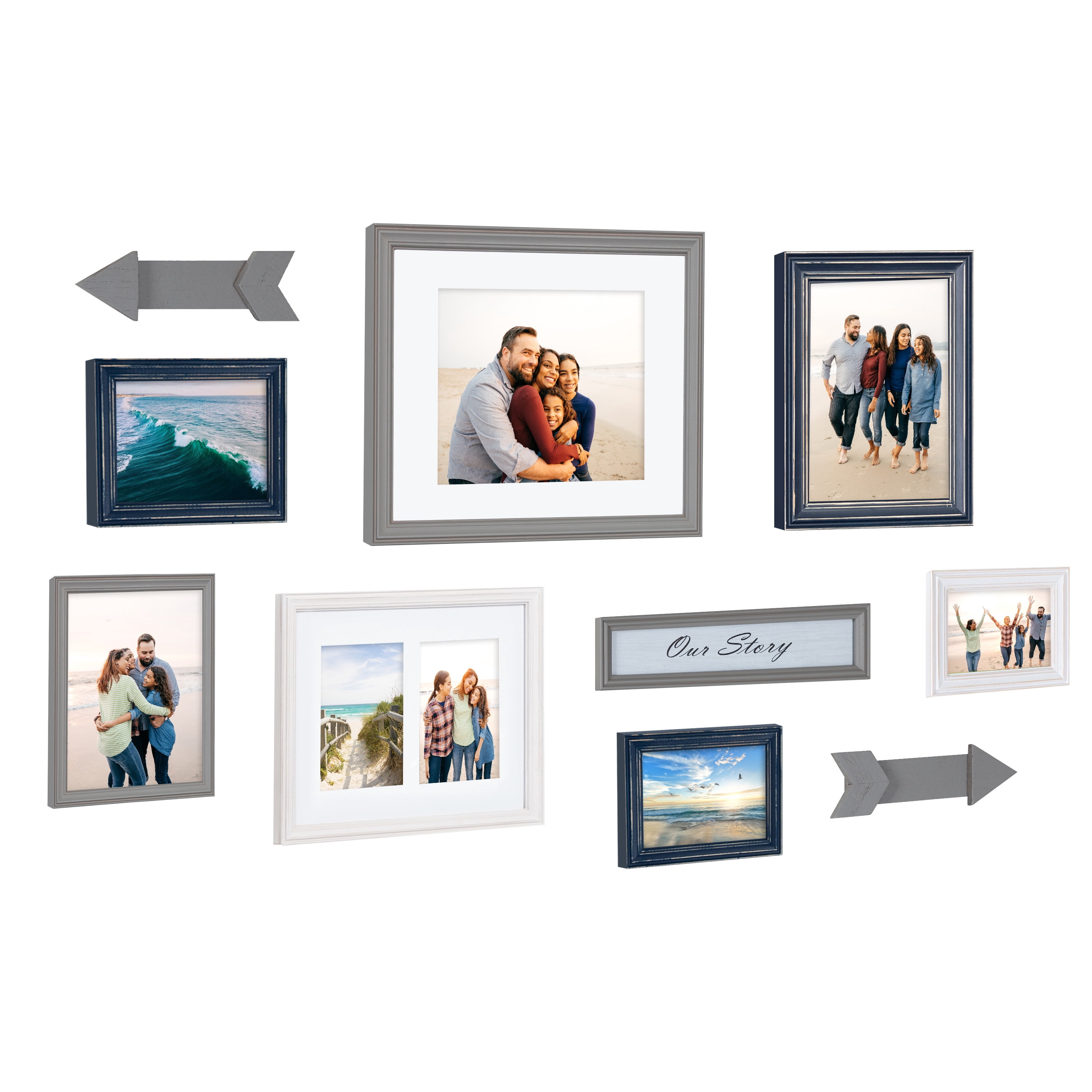 Kate and Laurel Bordeaux Expressions Wall Decor Collection, Set of 10, Coastal Finishes, Assorted Size Frames and Decorative Wall Accents