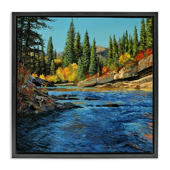 Stupell Industries Morning Rushing River Landscape & Nature Painting Black Floater Framed Canvas Art Print Wall Art, 18 x 18