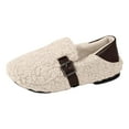 thumbnail image 6 of Rokment Fuzzy Slip on Loafers Snow Boots for Women 2025 Winter Fashion Buckles Plush Fleece Walking Flat Casual No Heel Short Ankle Booties White Size 5.5, 6 of 7