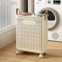 Miogawg Laundry Hamper With Wheels, Plastic Collapsible Laundry Basket, Waterproof Rolling Laundry Hamper, Dirty Clothes Hamper For Bathroom, Dorm, Bedroom