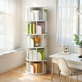 thumbnail image 2 of 5 Tier Rotating Bookshelf with Drawers On Wheel, 360 °   Display Spinning Corner Book Shelf Tower, Narrow Tall Bookshelves, Small Revolving Bookcase, Wooden Book Shelf Standing Storage Rack, 2 of 10