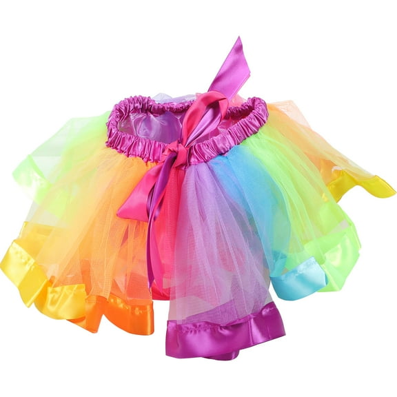 TAILTOSS 1Set Girls Rainbow Gradient Tulle Skirt Princess Style For Dress-up Event