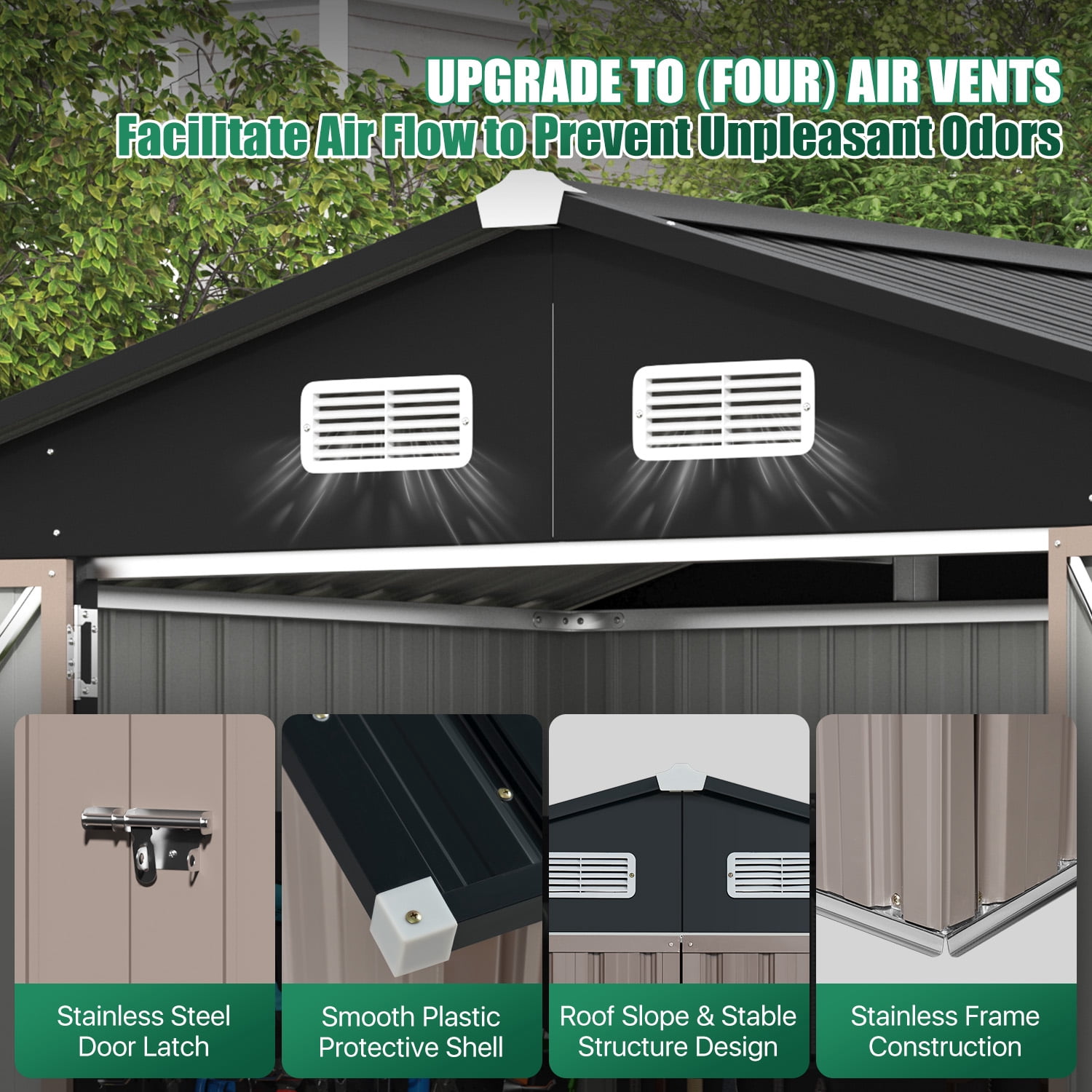 Clouddwell 8 x 6 ft Storage Shed with Floor (15mm) & Double Doors - Galvanized Steel, Brown