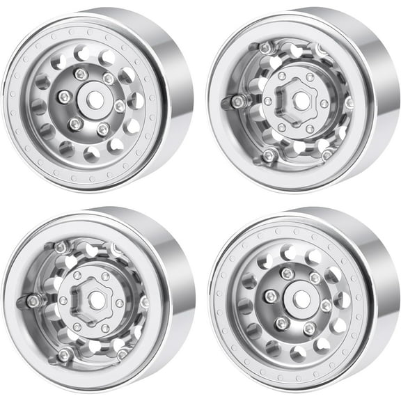 Aluminum 4Pcs 1.0 Wheel Rims Upgrade Parts for 1/18 Tra-xxas TRX4-M RC Crawler Car (Silver)