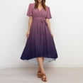 thumbnail image 5 of Gradient Flare Dress Women's Summer Fashion V-Neck Short Sleeve Flowy Swing Midi Dresses Casual Party Sundress,Purple 2XL, 5 of 6