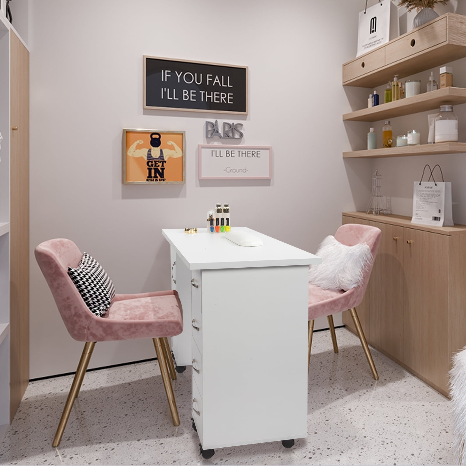 Manicure Nail Table with Drawer, White