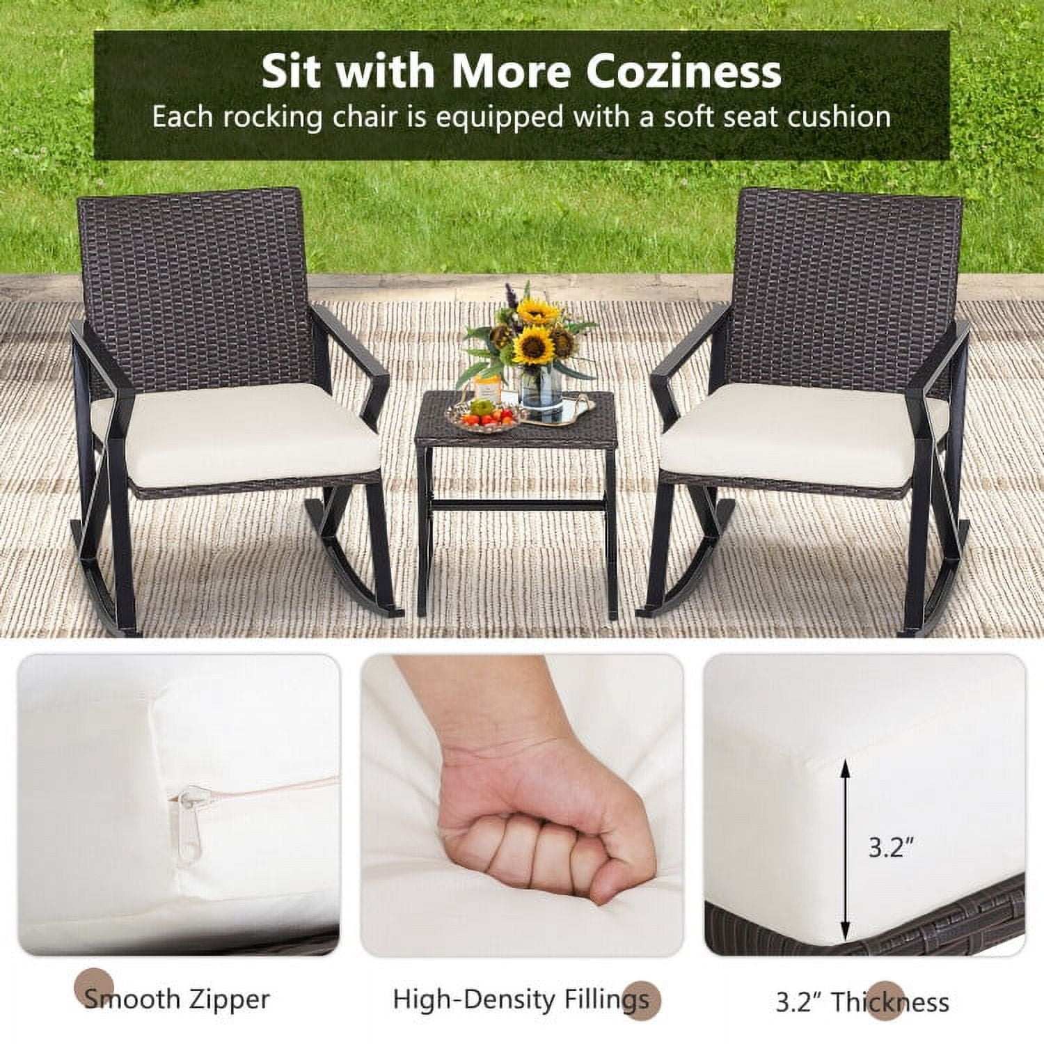 Aimee Lii 3 Piece Patio Wicker Rocking Chairs Set with Heavy-Duty Metal Frame, Backyard Furniture, White Aimee Lii 3 Piece Patio Wicker Rocking Chairs Set with Heavy-Duty Metal Frame, Backyard Furniture, White