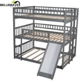 thumbnail image 2 of Triple Bunk Bed Full Size, Full over Full over Full Bunk Beds/Low Triple Bunk Bed with Slide, Ladder and Guardrail, 3 Bunk Beds, Full Bunk Beds for Bedroom (Gray), 2 of 13