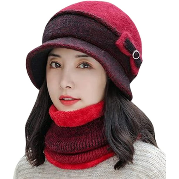 Bonnet et écharpe pour femme, ensemble écharpe pour femme Bonnet chaud en  laine tricotée Bonnet extérieur résistant au froid 
