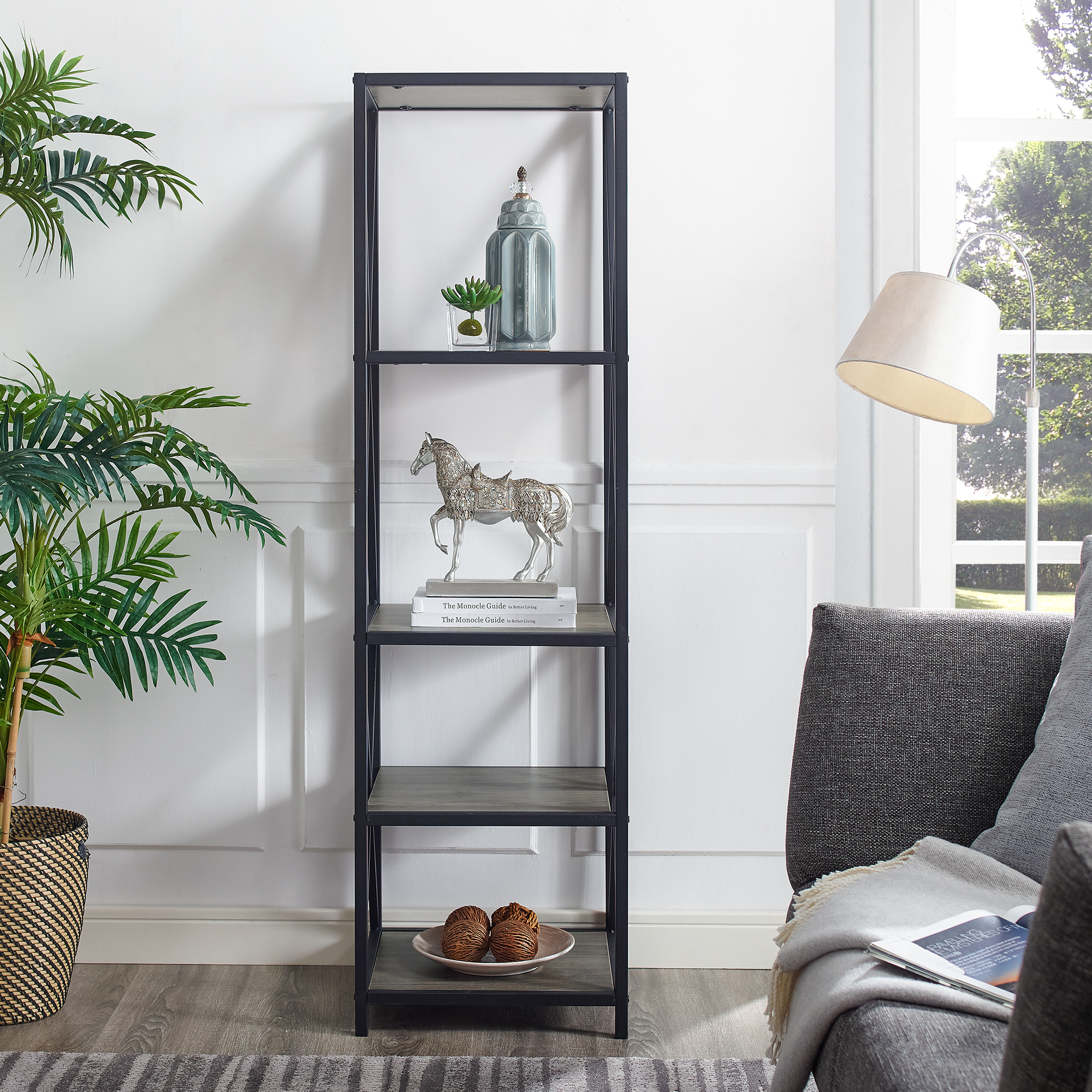 Charlie 4 Shelf Slate Grey Bookshelf by River Street Designs Walmart