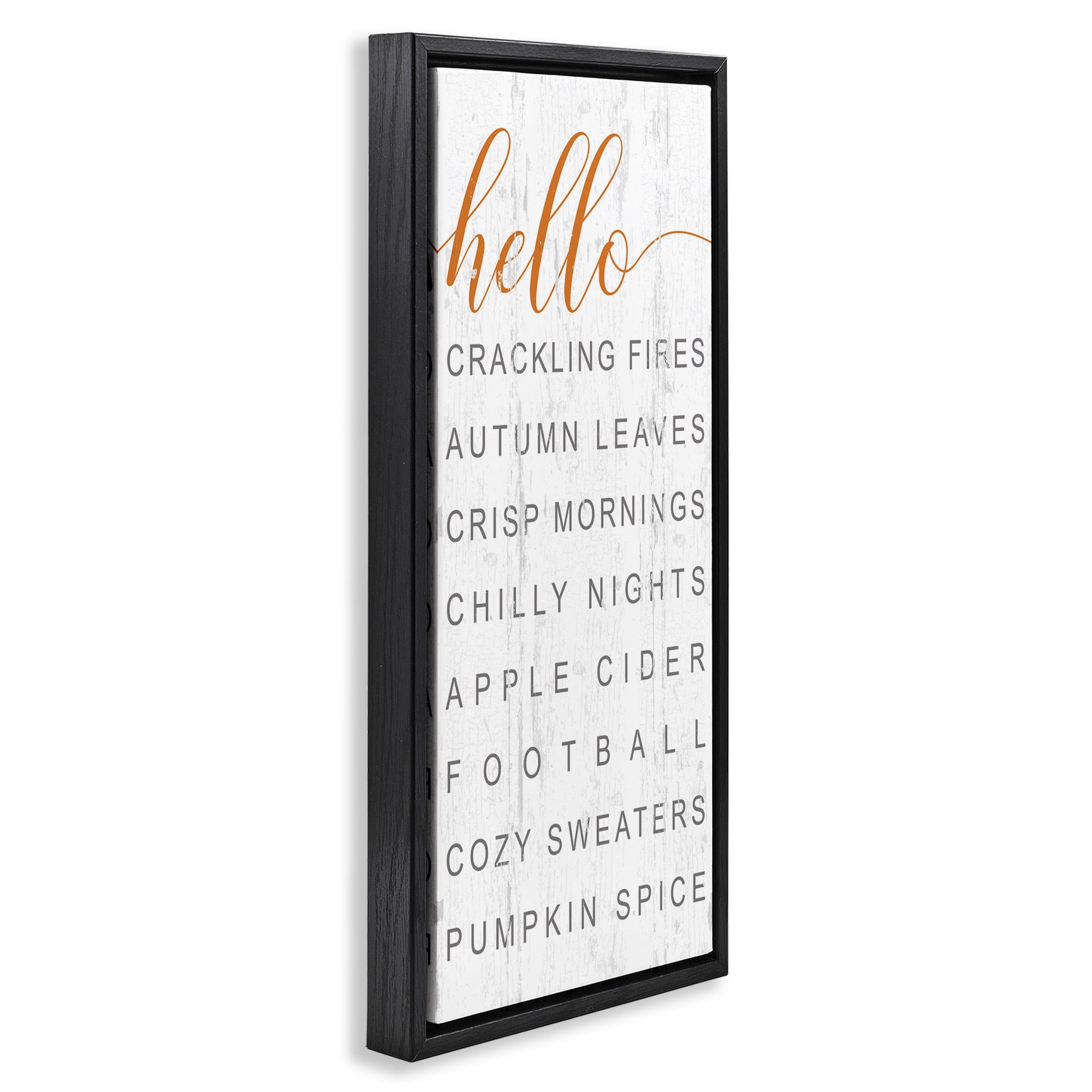 Stupell Industries Hello Fall Favorites Phrases Typography Painting Black Floater Framed Canvas Art Print Wall Art, 15 x 31