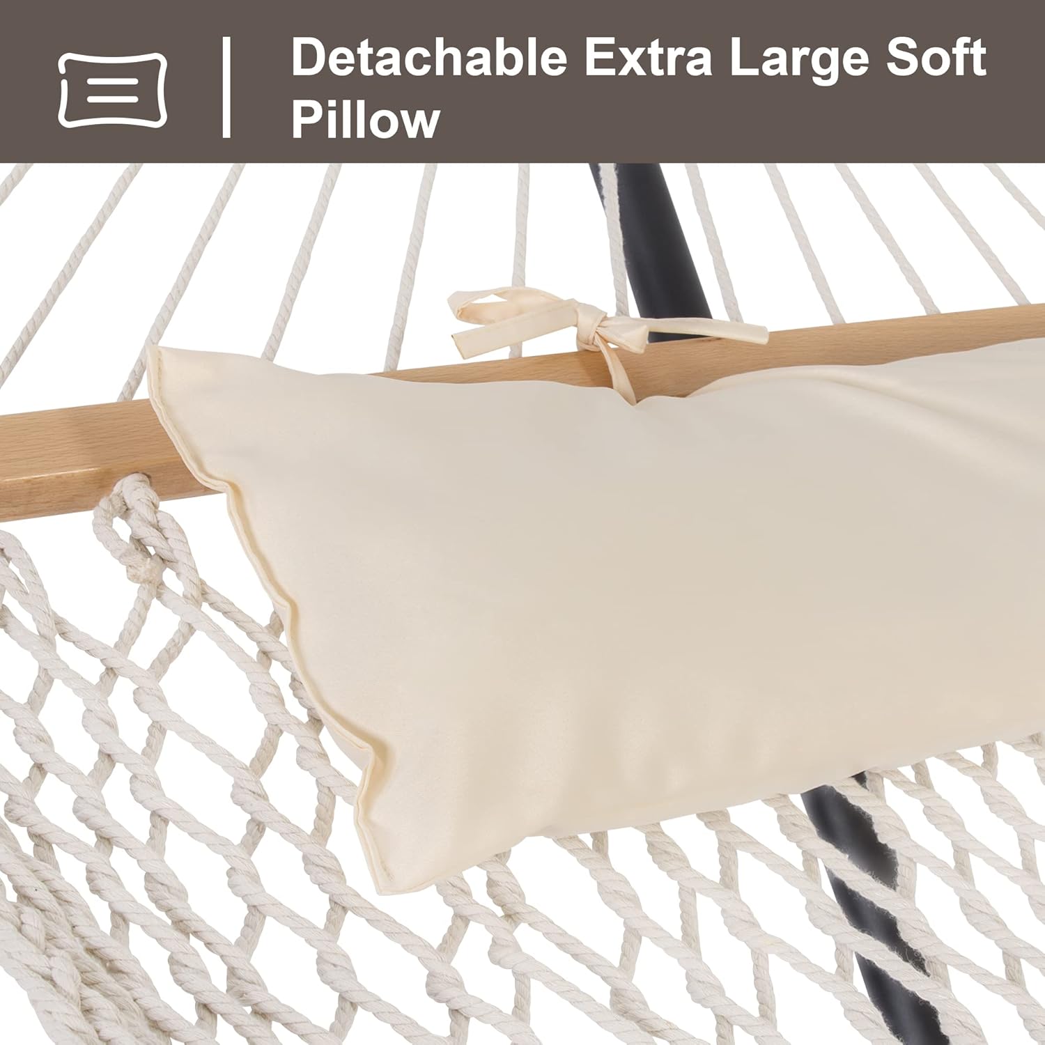 SUNCREAT Double Outdoor Hammock with Stand Included, Portable Cotton Rope 2 Person Hammock , Beige