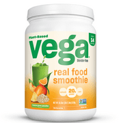 Vega Real Food Smoothie, Tropical Green Paradise, Vegan Protein Powder, 20g Plant Based Protein, 18.3 Oz (14 servings)