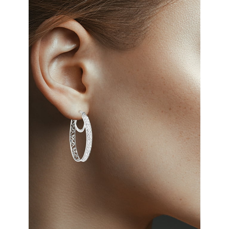 Silver pave earrings deals