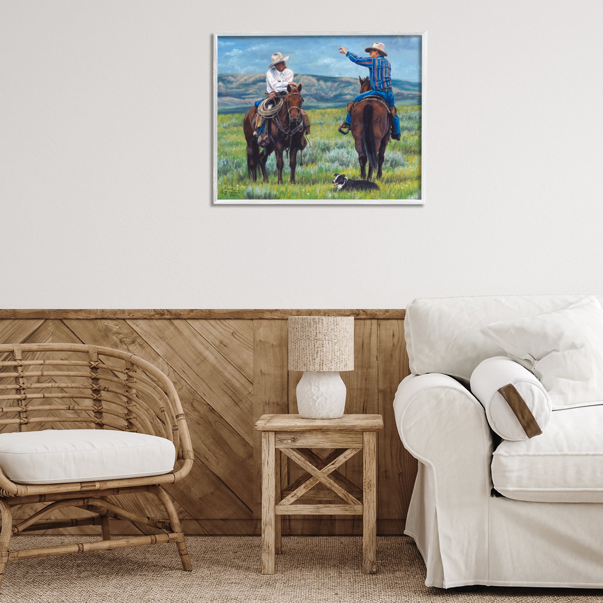 Stupell Industries Cowboy Logic Scene Animals & Insects Painting White Framed Art Print Wall Art, 30 x 24